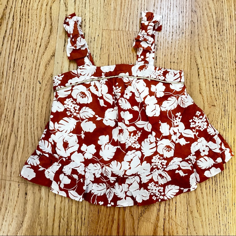 Janie & Jack Burnt Orange and White Flower Top with Bows